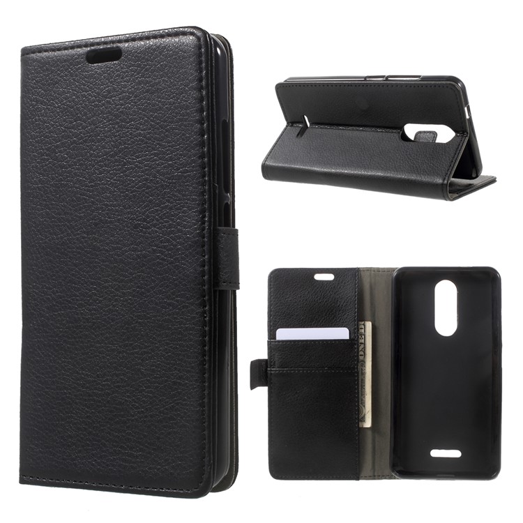 Litchi Texture PU Leather Stand Case with Card Slots for Wiko Upulse - Black-1