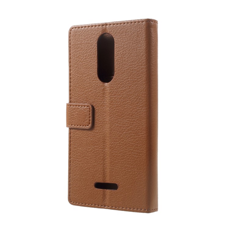 Litchi Texture PU Leather Wallet Stand Cover Case for Wiko Upulse - Brown-3