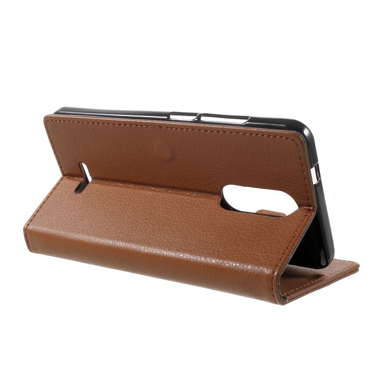 Litchi Texture PU Leather Wallet Stand Cover Case for Wiko Upulse - Brown-4