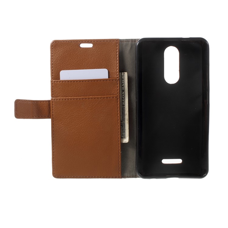 Litchi Texture PU Leather Wallet Stand Cover Case for Wiko Upulse - Brown-5