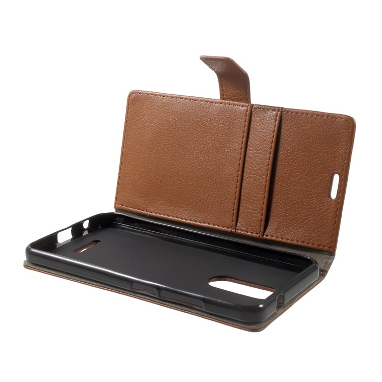 Litchi Texture PU Leather Wallet Stand Cover Case for Wiko Upulse - Brown-6