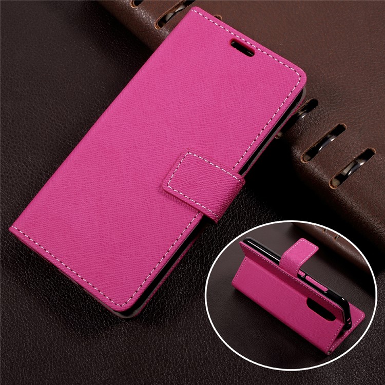 Cross Texture Wallet Leather Stand Cell Phone Case for Wiko WIM Lite - Rose-1