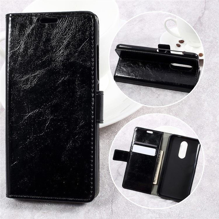 Crazy Horse Texture Leather Wallet Stand Cell Phone Case for Wiko WIM Lite - Black-1