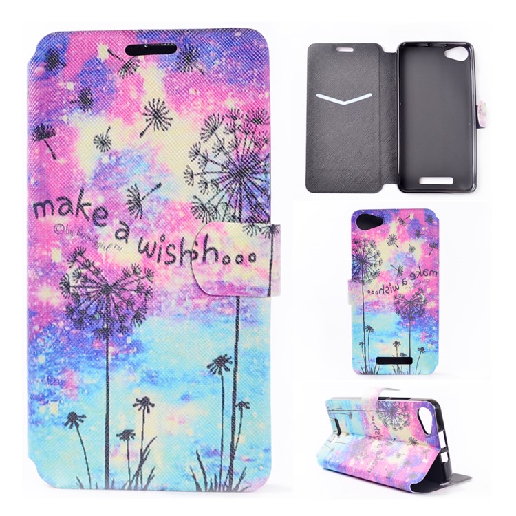 Pattern Printing Leather Flip Case with Card Slot for Wiko Jerry - Dandelion and Quote-1