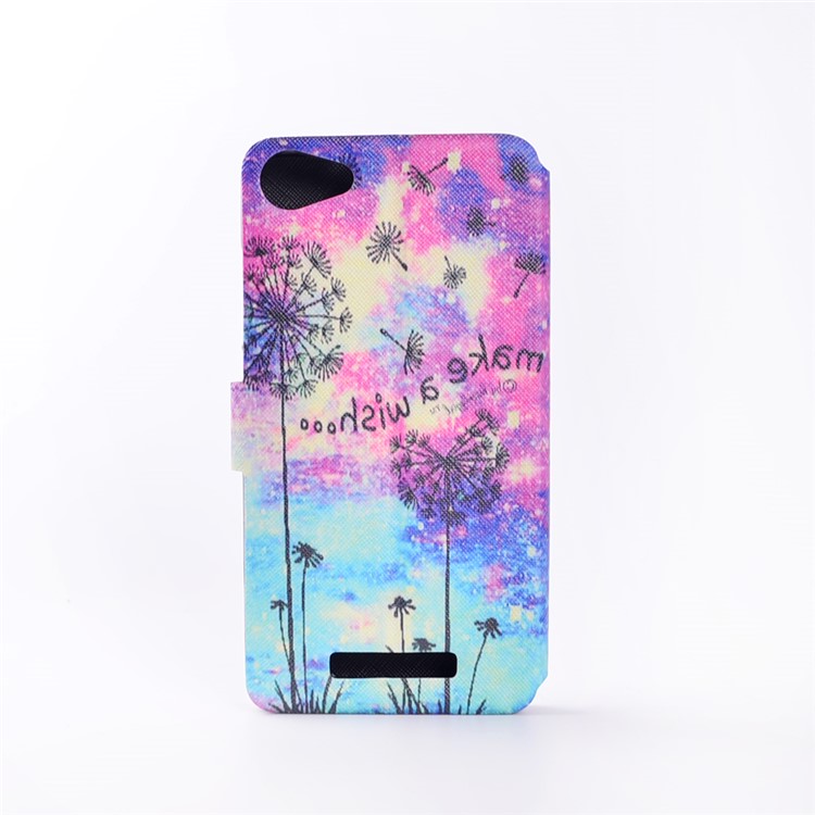 Pattern Printing Leather Flip Case with Card Slot for Wiko Jerry - Dandelion and Quote-3