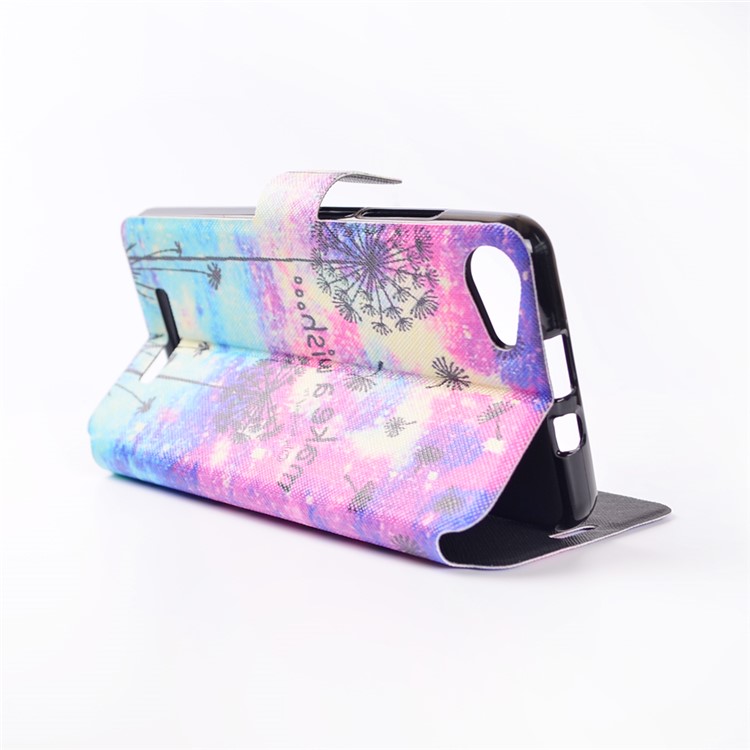 Pattern Printing Leather Flip Case with Card Slot for Wiko Jerry - Dandelion and Quote-8