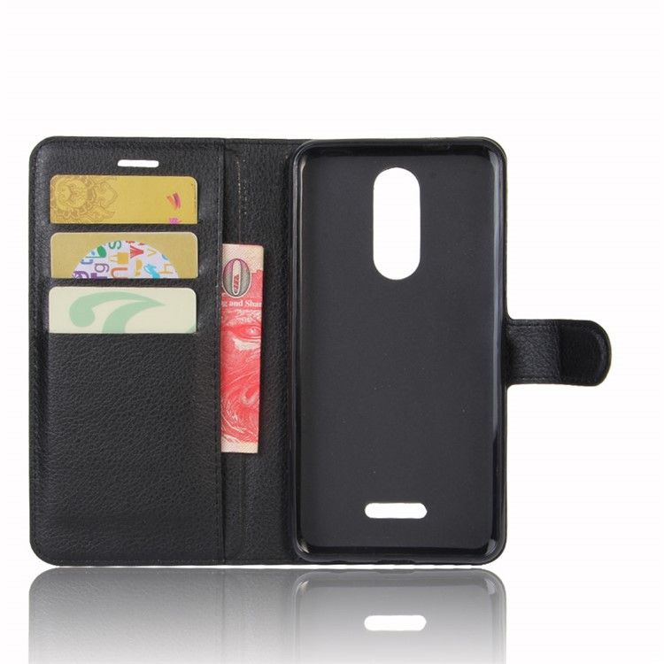 Litchi Skin Wallet Leather Stand Case for Wiko Upulse Lite - Black-3