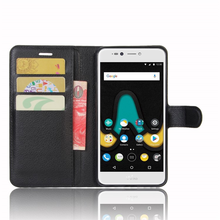 Litchi Skin Wallet Leather Stand Case for Wiko Upulse Lite - Black-4