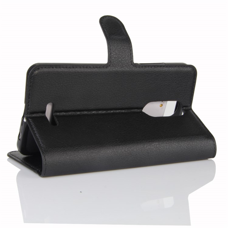 Litchi Skin Wallet Leather Stand Case for Wiko Upulse Lite - Black-5