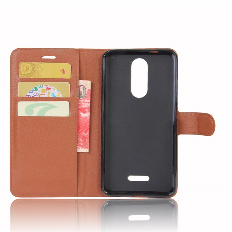 Litchi Skin Leather Wallet Case for Wiko Upulse Lite - Brown-3