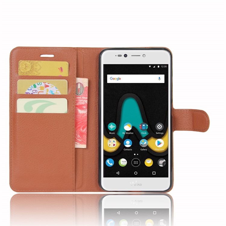 Litchi Skin Leather Wallet Case for Wiko Upulse Lite - Brown-4