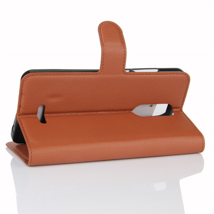 Litchi Skin Leather Wallet Case for Wiko Upulse Lite - Brown-5