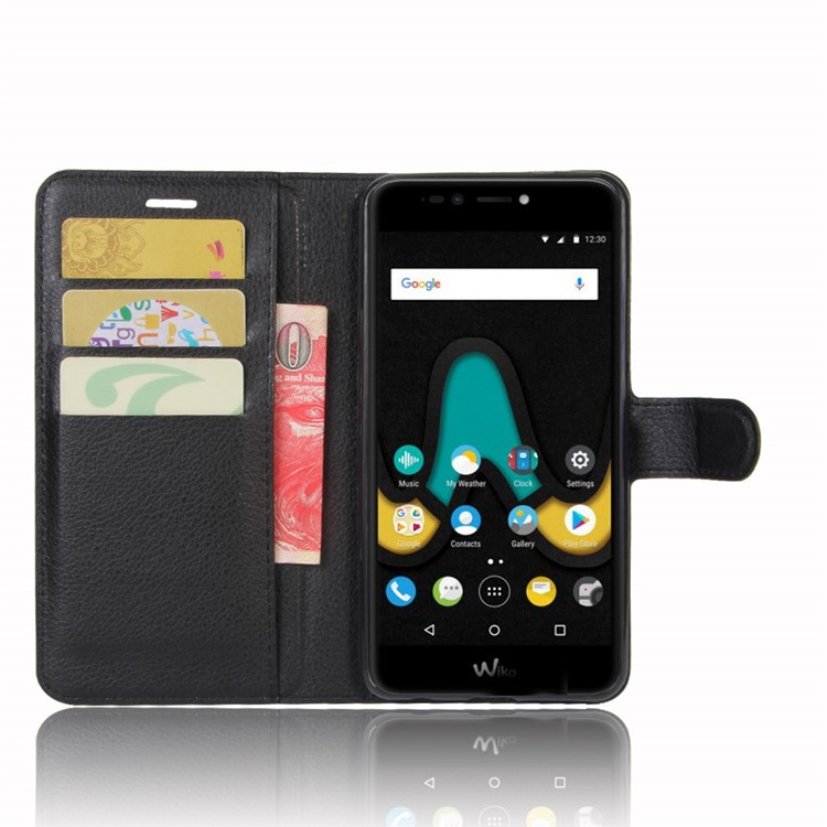 Lychee Skin Leather Wallet Case for Wiko Upulse - Black-4