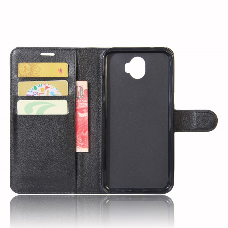 Litchi Grain Leather Wallet Case for Wiko WIM - Black-3