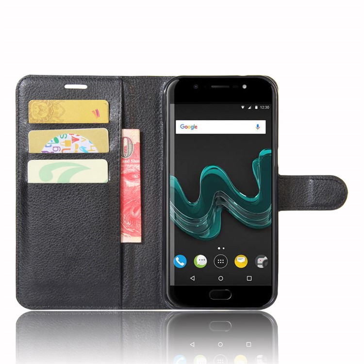 Litchi Grain Leather Wallet Case for Wiko WIM - Black-4
