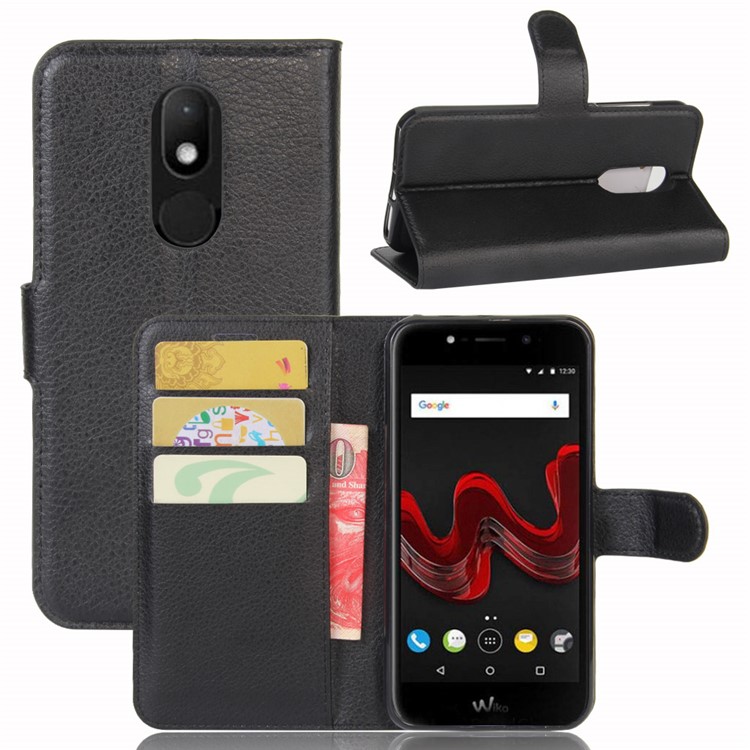 Lychee Skin Wallet Leather Stand Case for Wiko WIM Lite - Black-1