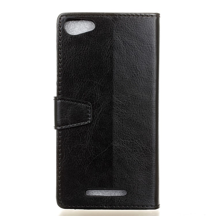 Crazy Horse Leather Wallet Case for Wiko Jerry Max - Black-3