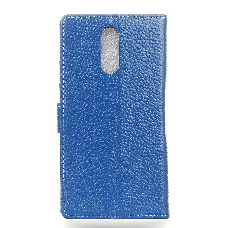 Litchi Grain Genuine Leather Wallet Stand Protective Shell for Wiko WIM Lite - Blue-2