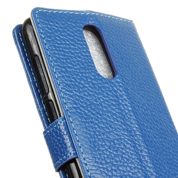 Litchi Grain Genuine Leather Wallet Stand Protective Shell for Wiko WIM Lite - Blue-3