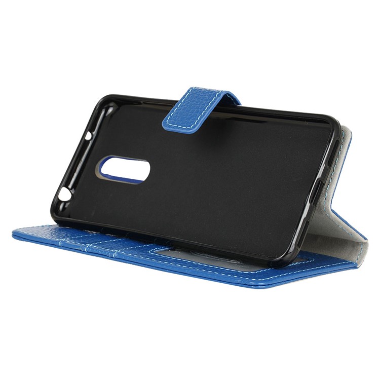 Litchi Grain Genuine Leather Wallet Stand Protective Shell for Wiko WIM Lite - Blue-4