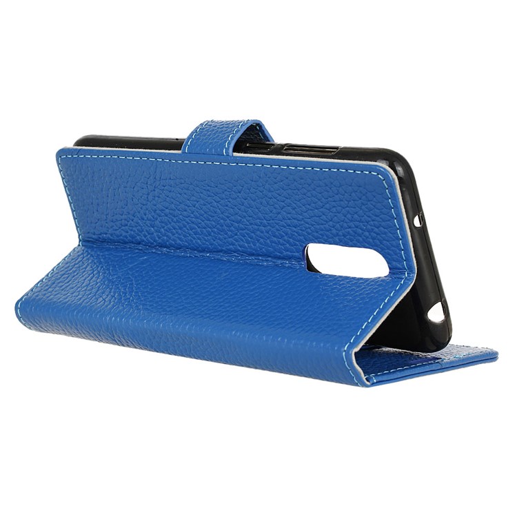 Litchi Grain Genuine Leather Wallet Stand Protective Shell for Wiko WIM Lite - Blue-5