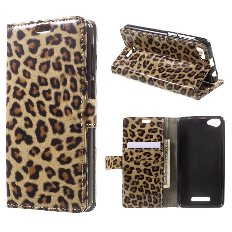 Leopard Pattern PU Leather Wallet Stand Cellphone Cover for Wiko Jerry Max / Lenny 3 Max-1