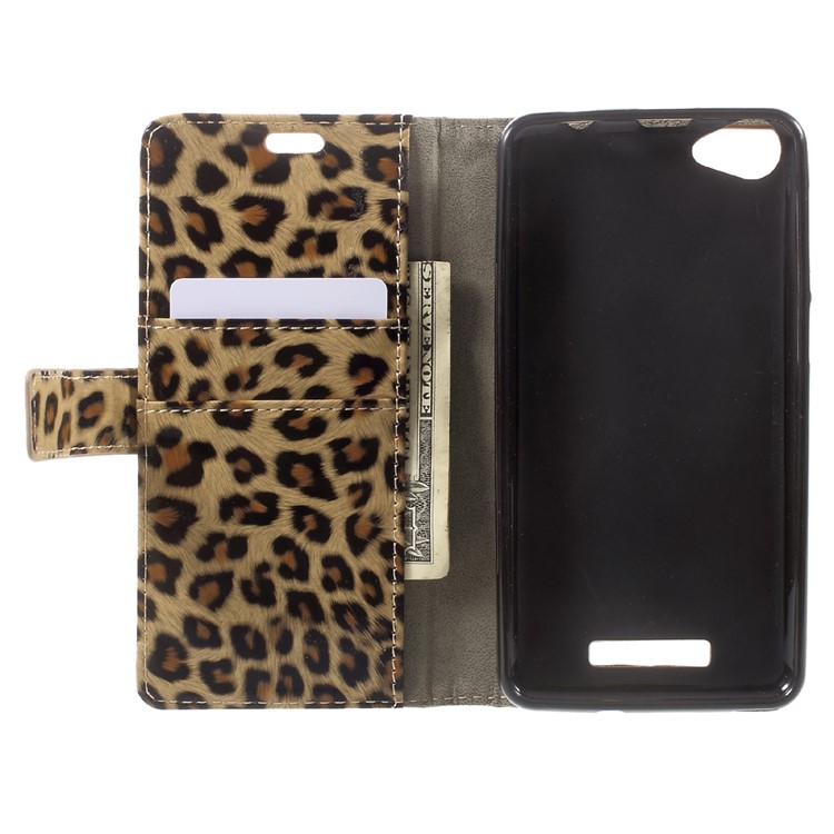 Leopard Pattern PU Leather Wallet Stand Cellphone Cover for Wiko Jerry Max / Lenny 3 Max-5