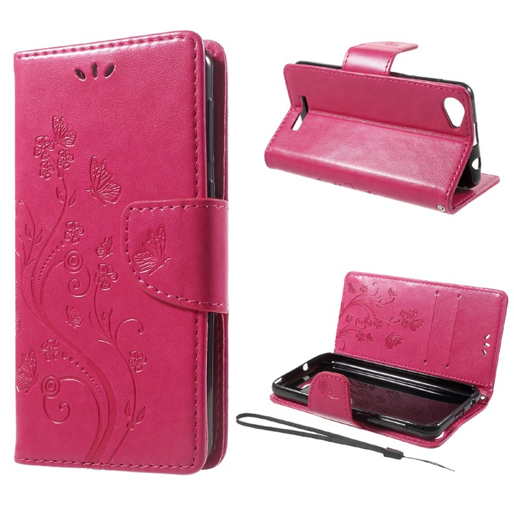Imprinted Flora Butterflies Leather Wallet Phone Case for Wiko Lenny 3 Max - Rose-1