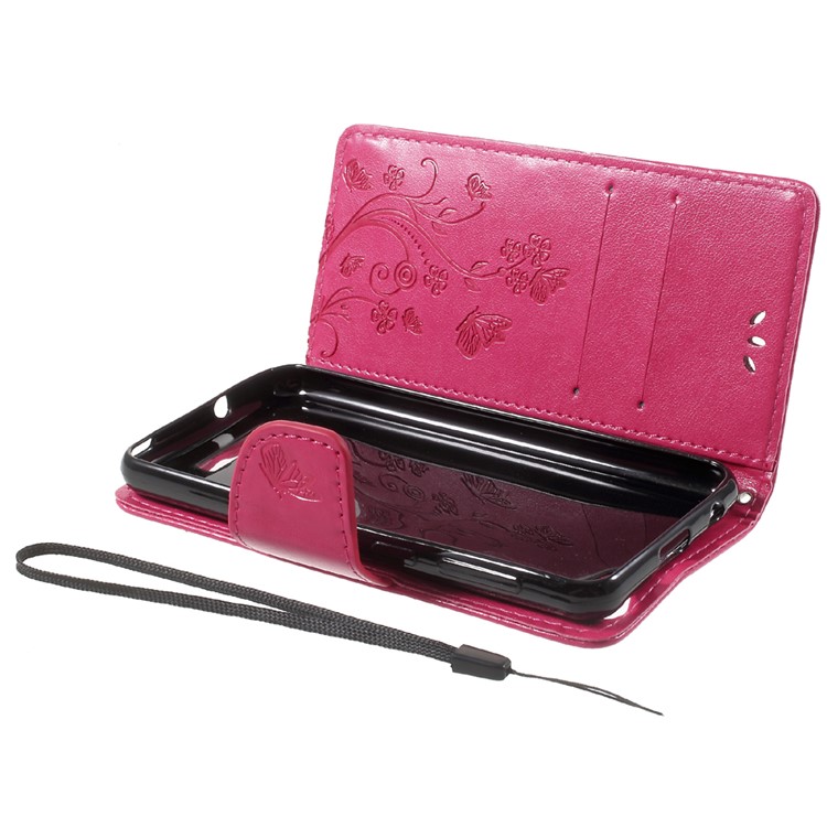 Imprinted Flora Butterflies Leather Wallet Phone Case for Wiko Lenny 3 Max - Rose-5
