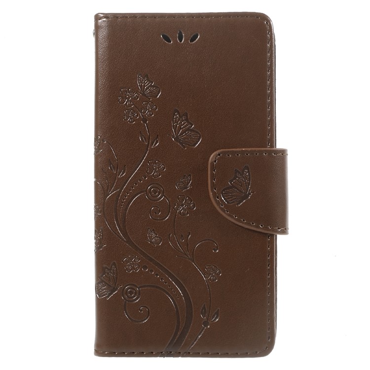 Imprinted Flora Butterflies Wallet Leather Mobile Case for Wiko Lenny 3 Max - Brown-1
