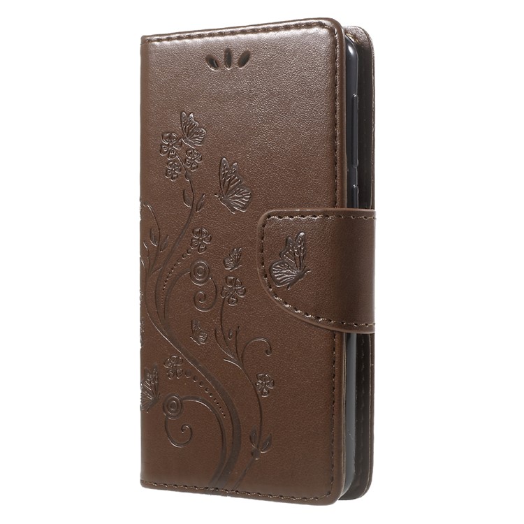 Imprinted Flora Butterflies Wallet Leather Mobile Case for Wiko Lenny 3 Max - Brown-2