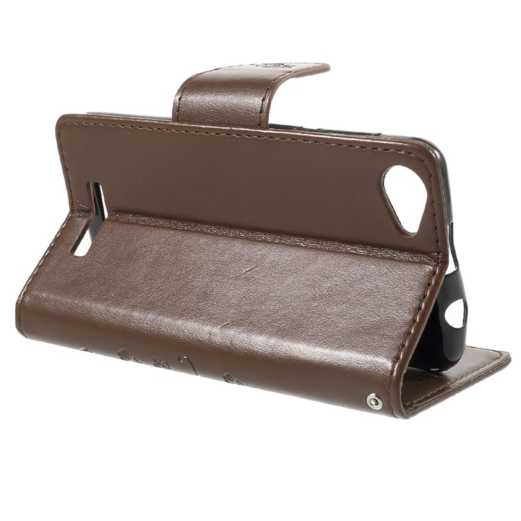 Imprinted Flora Butterflies Wallet Leather Mobile Case for Wiko Lenny 3 Max - Brown-4