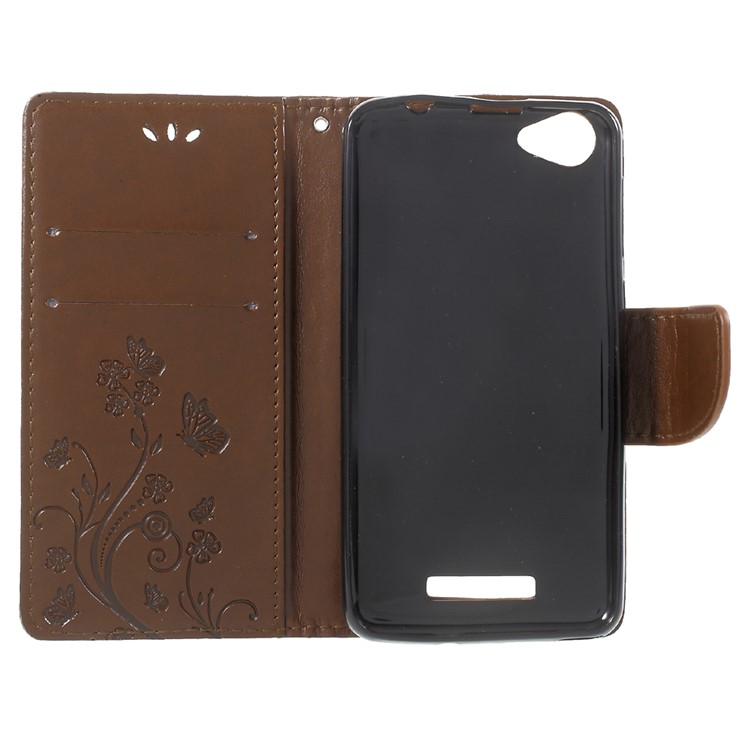 Imprinted Flora Butterflies Wallet Leather Mobile Case for Wiko Lenny 3 Max - Brown-5