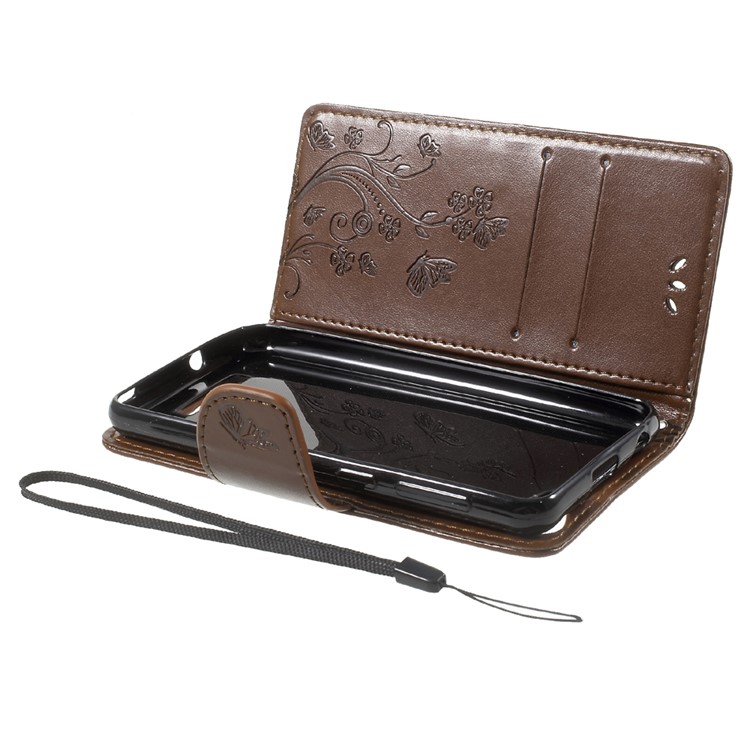 Imprinted Flora Butterflies Wallet Leather Mobile Case for Wiko Lenny 3 Max - Brown-6
