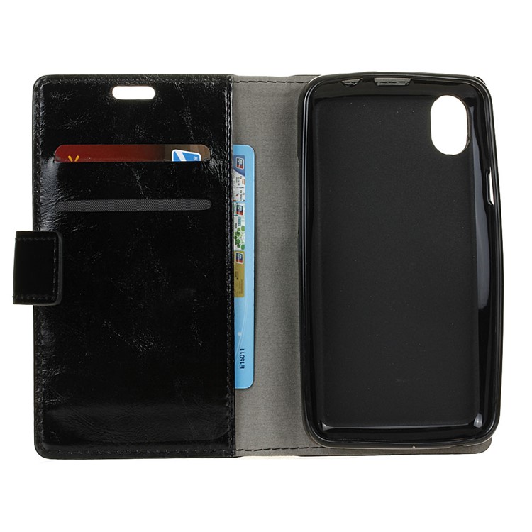 Crazy Horse Skin Wallet Stand Phone Casing for Wiko Sunny Max - Black-4
