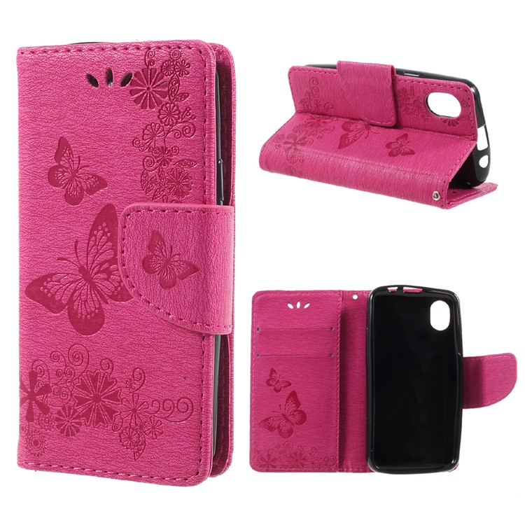 Imprinted Flora Butterflies Wallet Leather Mobile Case Cover with Stand for Wiko Sunny Max - Rose-1