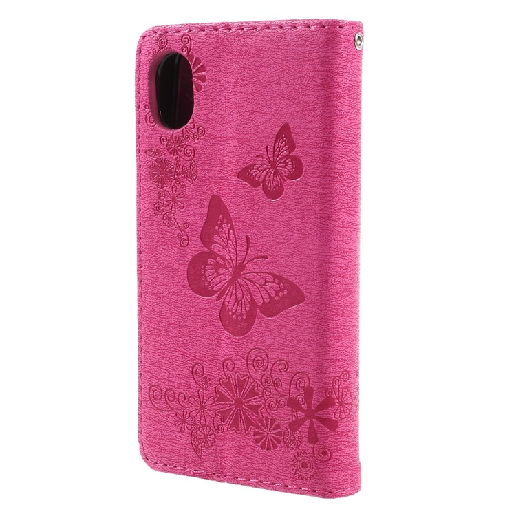 Imprinted Flora Butterflies Wallet Leather Mobile Case Cover with Stand for Wiko Sunny Max - Rose-2