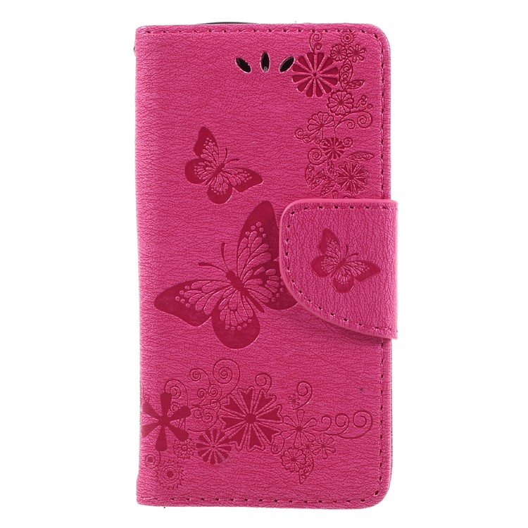 Imprinted Flora Butterflies Wallet Leather Mobile Case Cover with Stand for Wiko Sunny Max - Rose-3