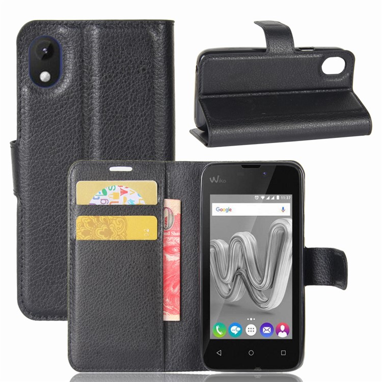 Litchi Skin Magnetic Leather Stand Case for Wiko Sunny Max - Black-1