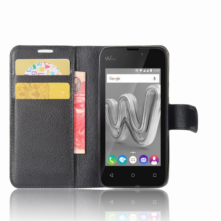 Litchi Skin Magnetic Leather Stand Case for Wiko Sunny Max - Black-4