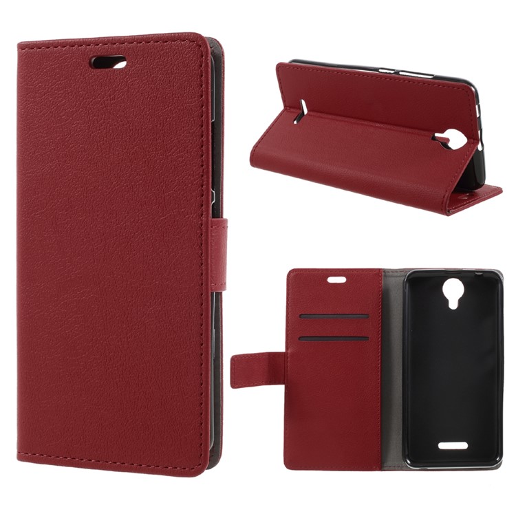Mobile Accessory Leather Wallet Mobile Phone Cover for Wiko Harry - Red-1