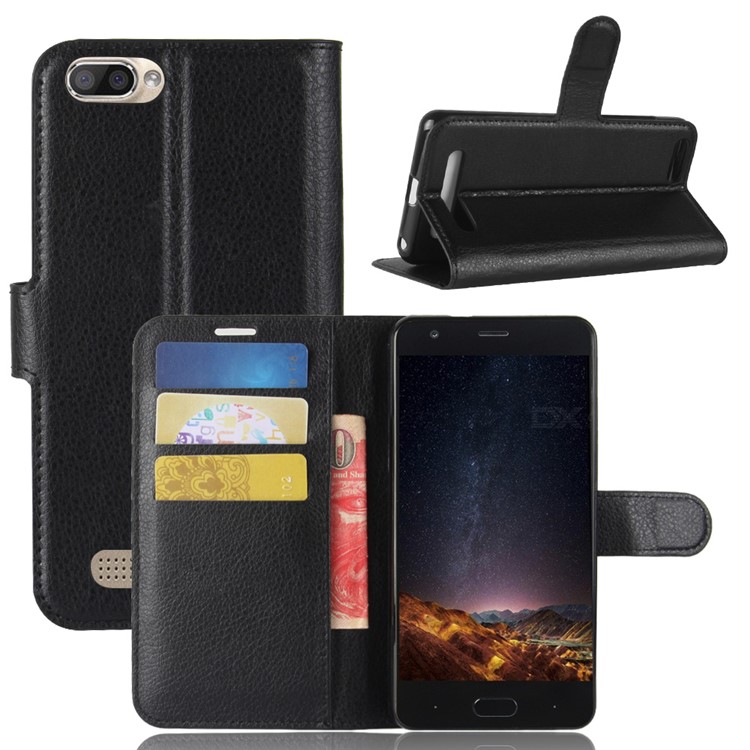 Litchi Skin PU Leather Wallet Phone Case for Doogee X20/X20L - Black-1