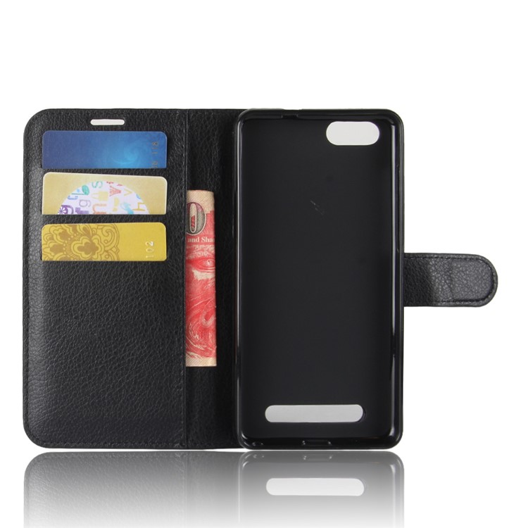 Litchi Skin PU Leather Wallet Phone Case for Doogee X20/X20L - Black-3