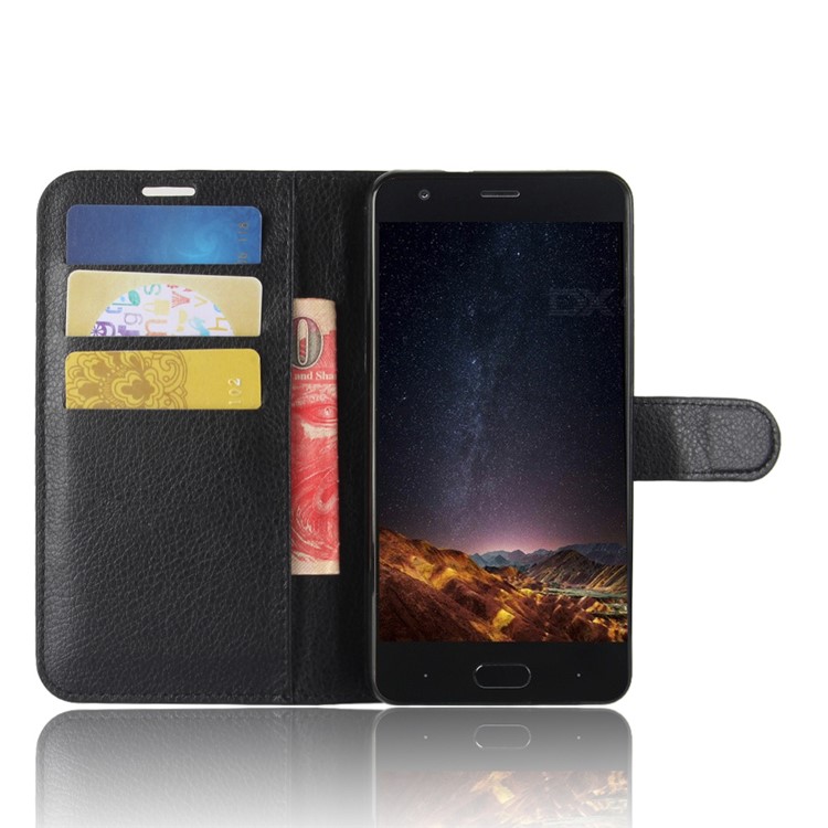 Litchi Skin PU Leather Wallet Phone Case for Doogee X20/X20L - Black-4