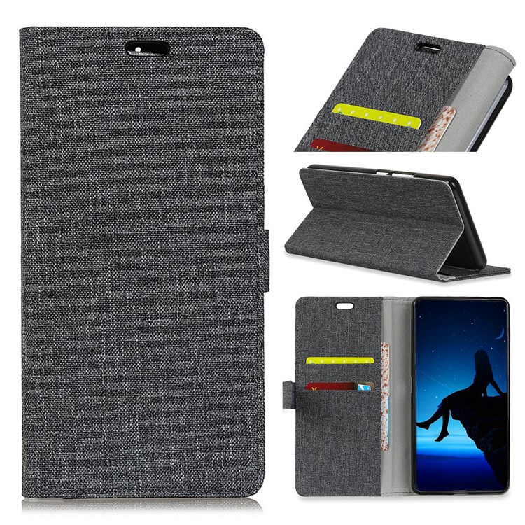 Linen Cloth Leather Wallet Stand Mobile Case for Doogee BL7000 - Black-1