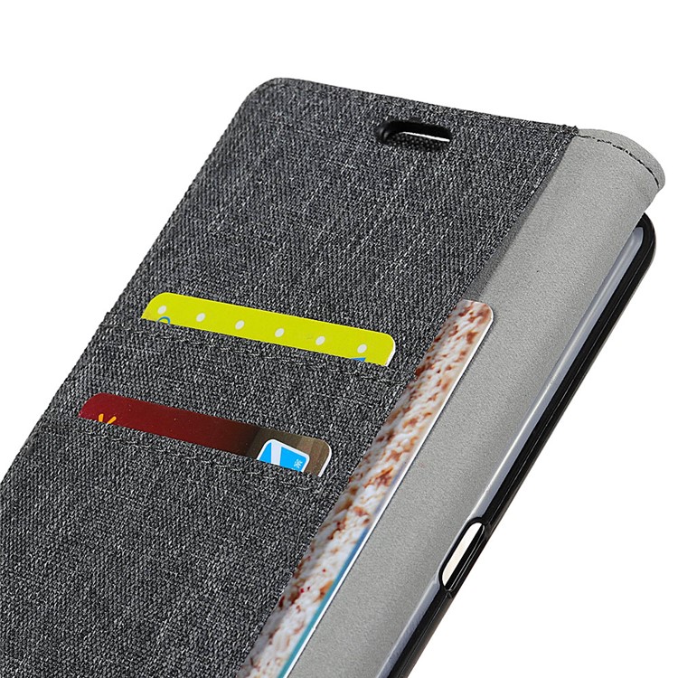 Linen Cloth Leather Wallet Stand Mobile Case for Doogee BL7000 - Black-4
