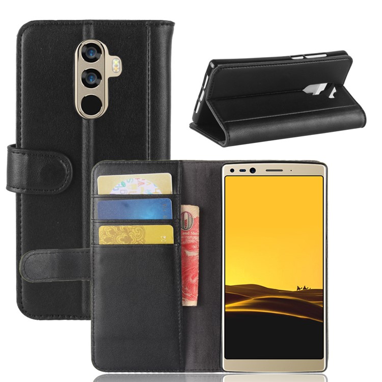Split Leather Magnetic Wallet Phone Shell with Stand for Doogee Mix 2 - Black-1