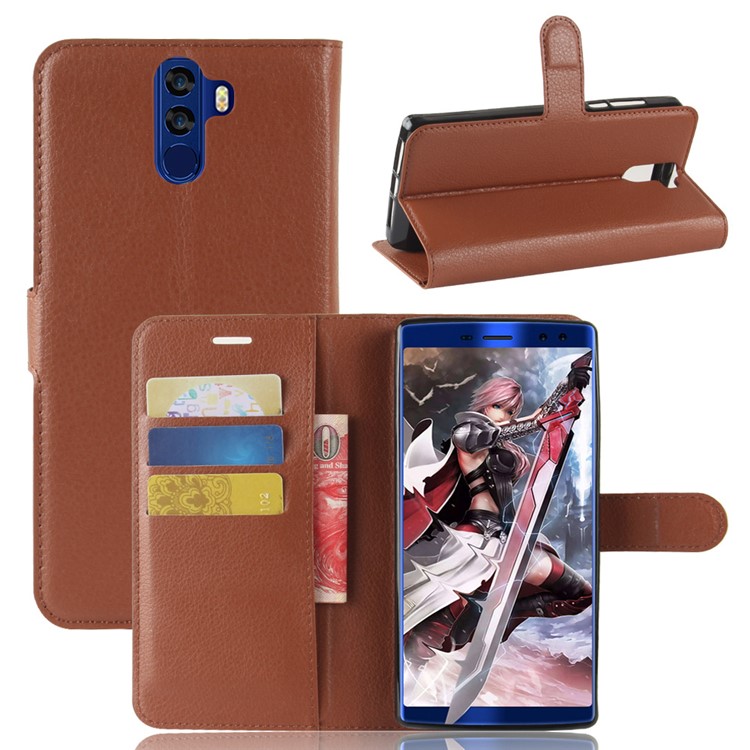 Litchi Texture Wallet Leather Mobile Phone Cover Shell with Stand for Doogee BL2000/BL2000 Pro - Brown-1