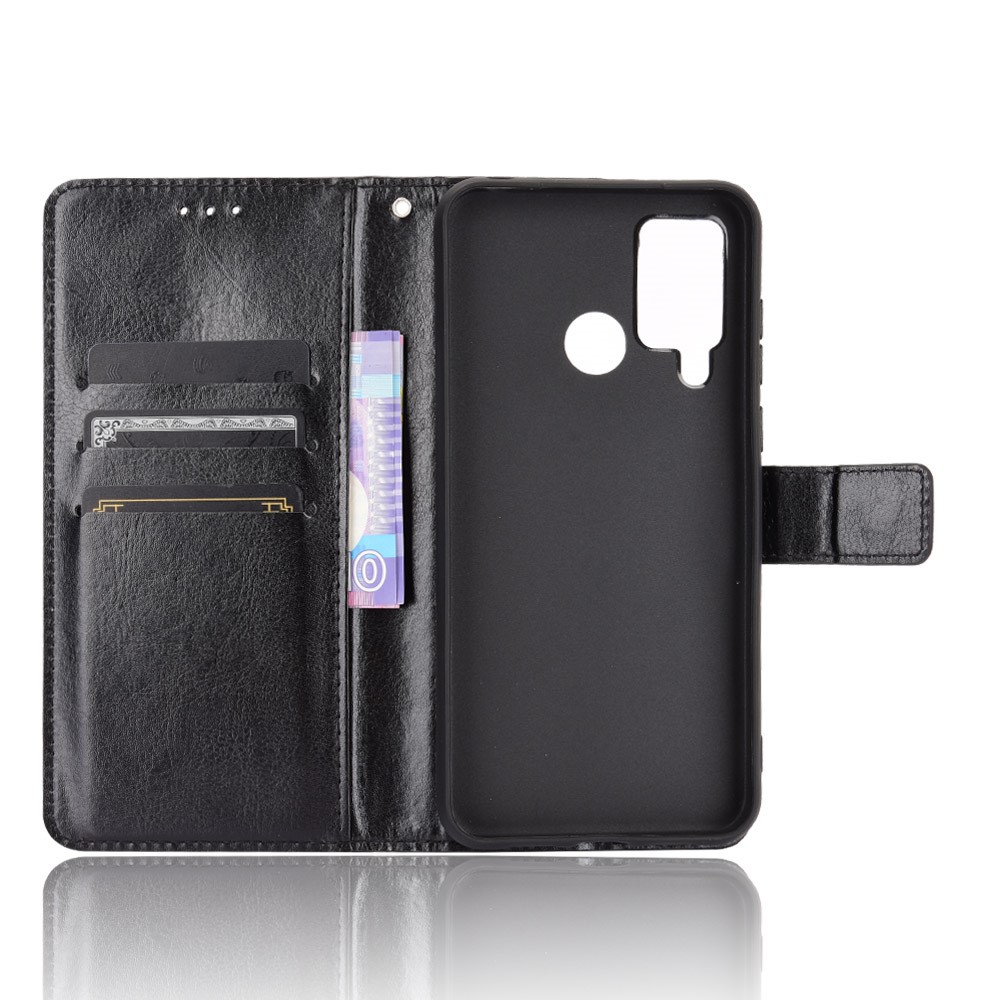 Crazy Horse Textur Wallet Lederschale Mit Gurt Telefonhülle Für Doogee N20 Pro - Schwarz