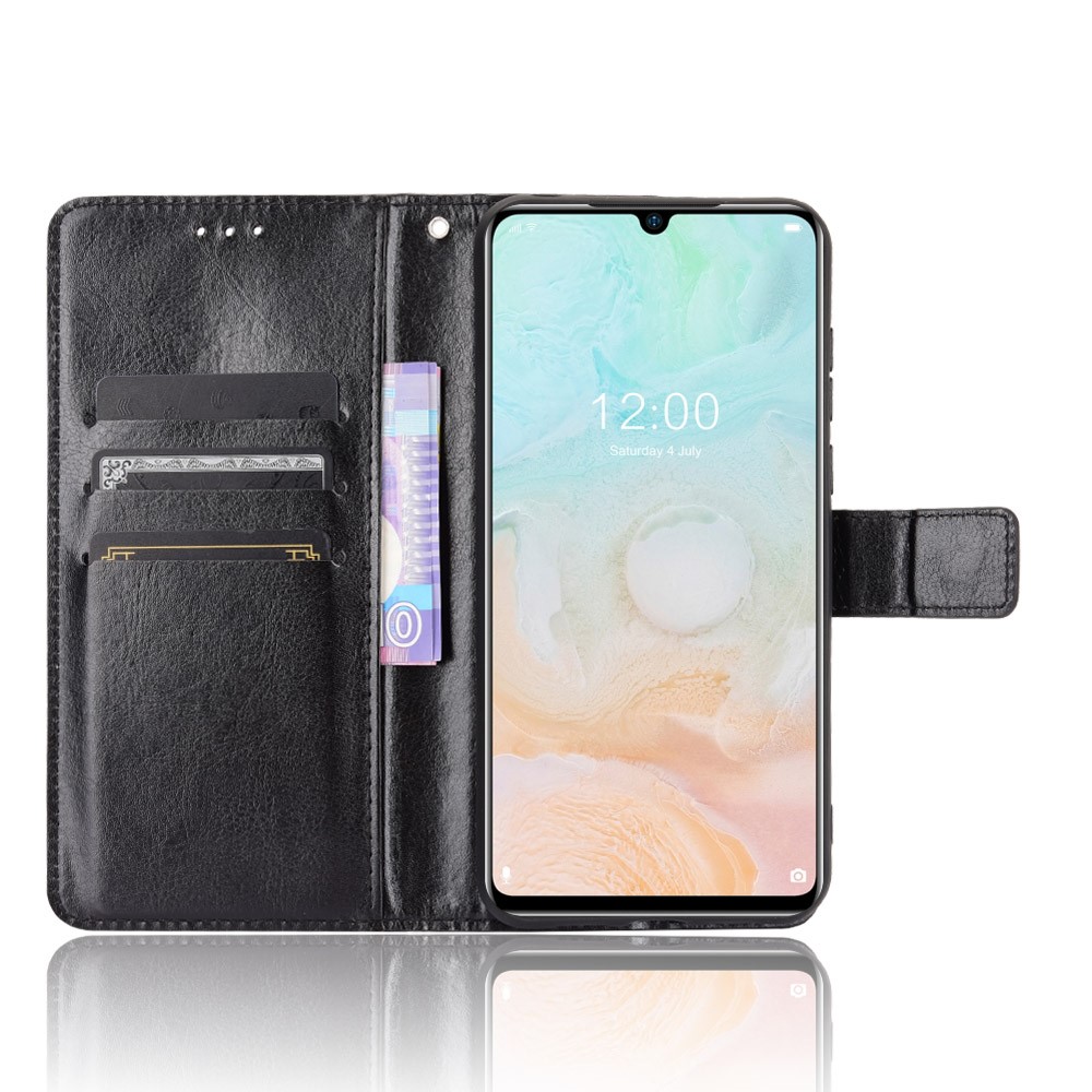 Crazy Horse Textur Wallet Lederschale Mit Gurt Telefonhülle Für Doogee N20 Pro - Schwarz